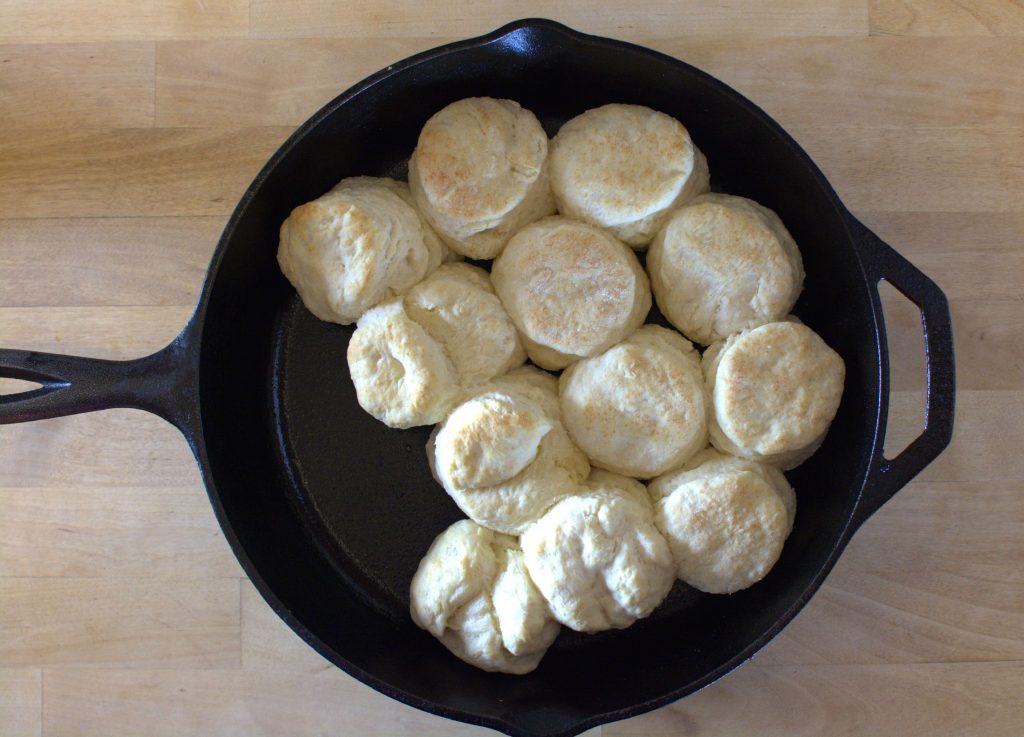 biscuits cooked in a cast iron skillet