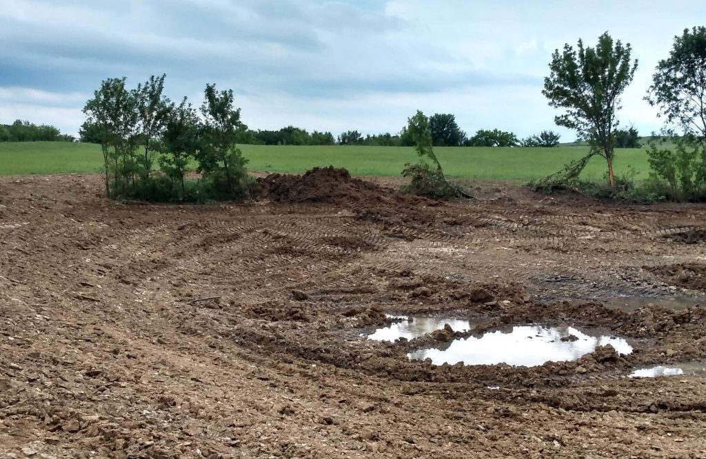 Dug out pond with a bit of water at the bottom
